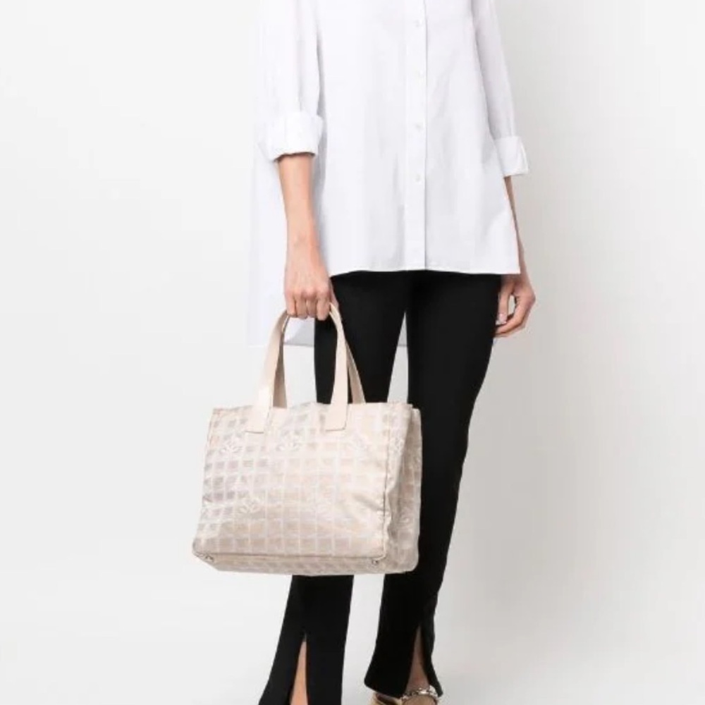 Chanel Travel Line tote in light beige / pale pinkish canvas